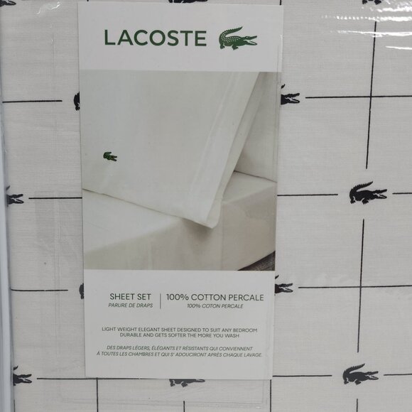 Lacoste Full/Double Sheet Set 100% Cotton Percale Lightweight Black White - Picture 4 of 6